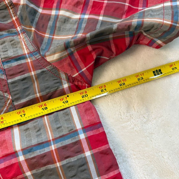 The North Face Mens Short Sleeve Plaid Button Down Shirt Red Brown CEY2 Size M - Picture 9 of 11